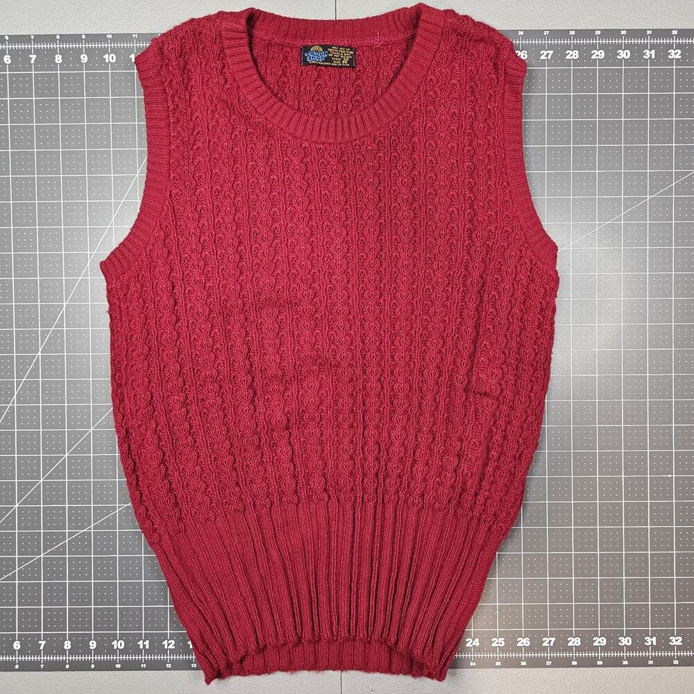 Vintage Sears Sweater Vest Mens Small 36 Red Cable Knit 60s Put On Shop Acrylic